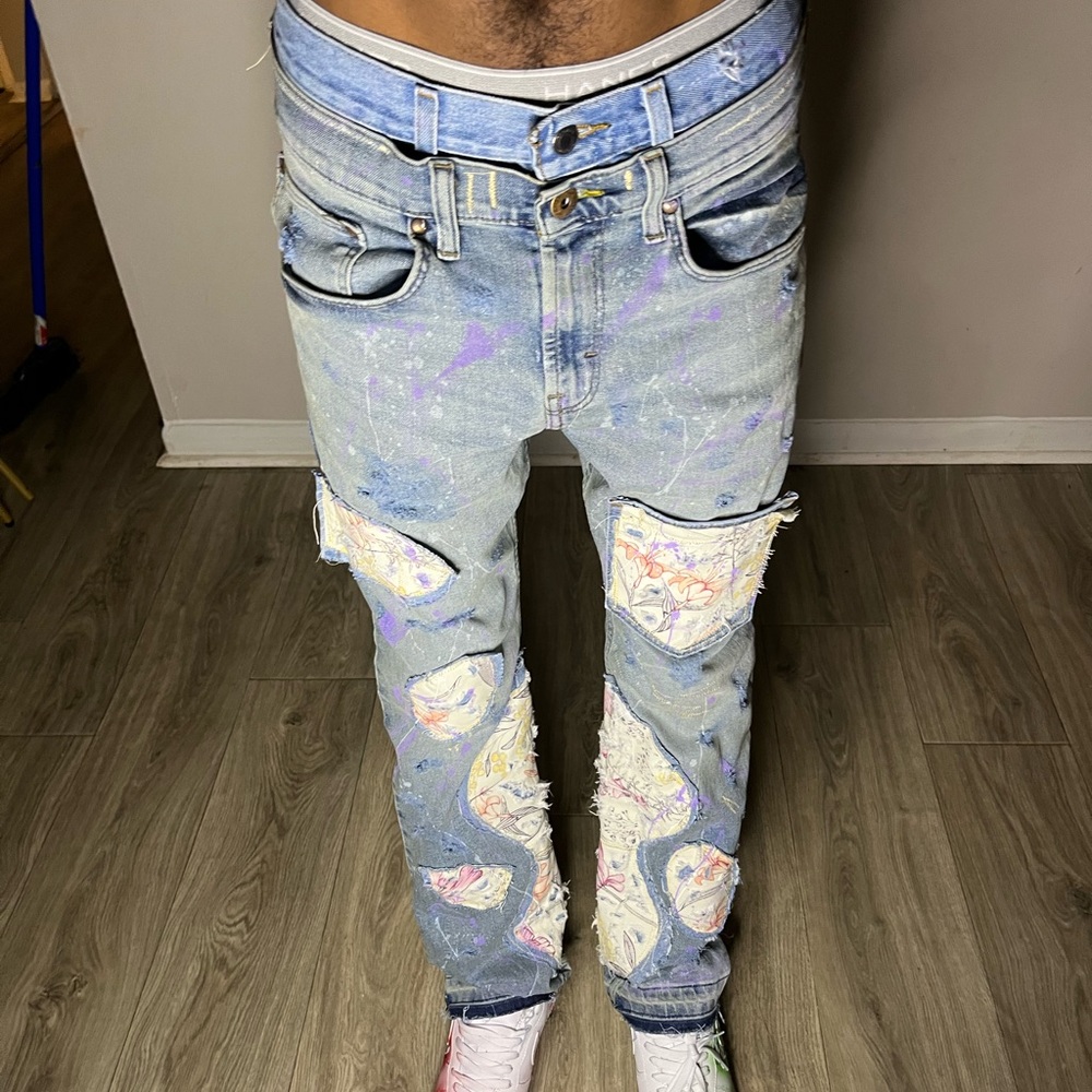 Men's Distressed Light Blue Jeans